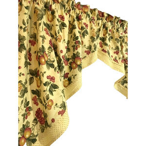 Vintage Waverly Yellow-Gold Fruit Swag Valance Polka Dot Garden Room 71 x 36"